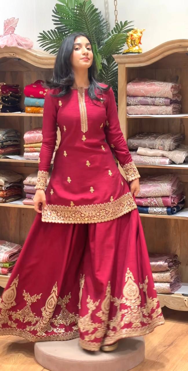 Garnet Opulence Embroidered Sharara